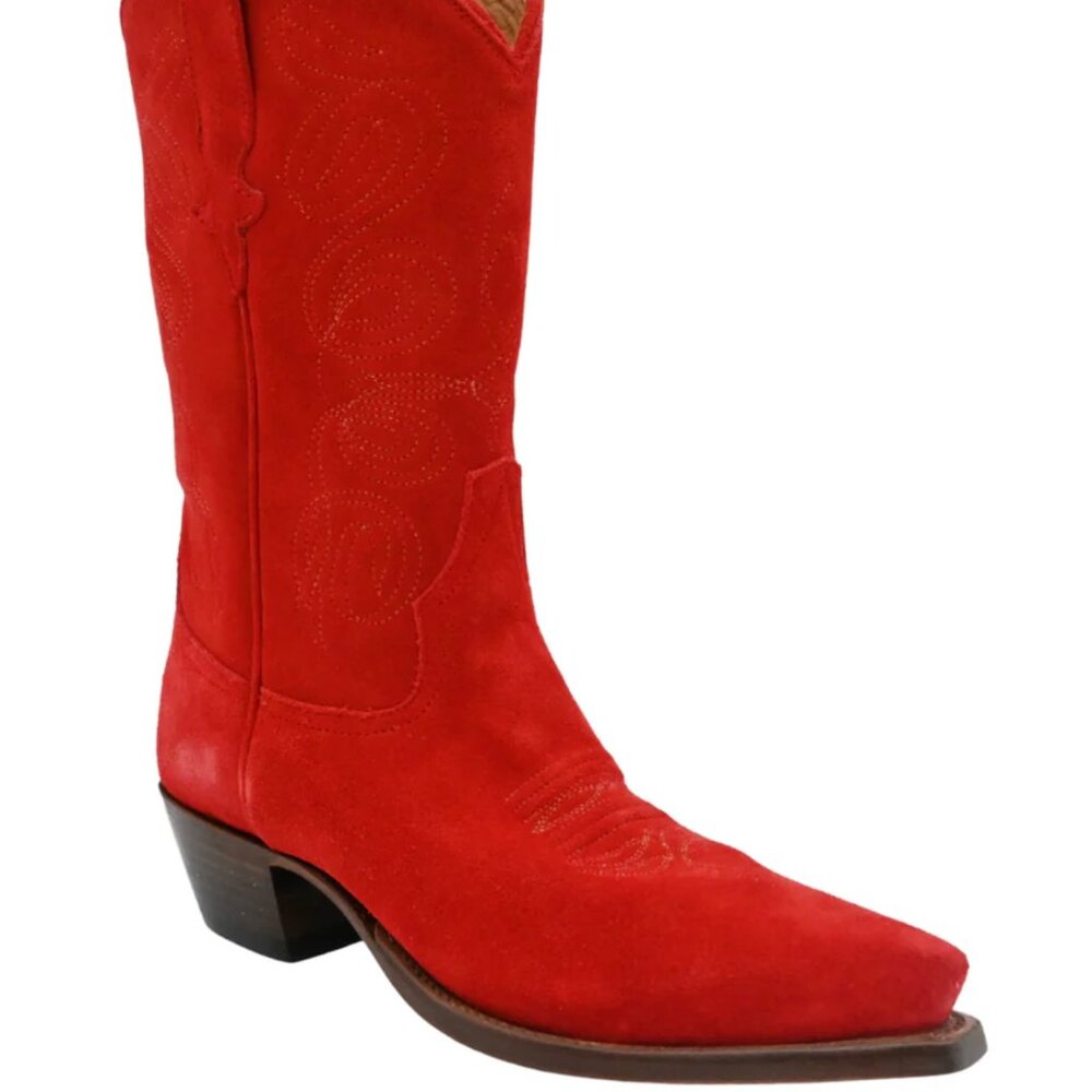 Miron Crosby Sally Scarlet Suede Midi Western Cowboy Boots - Never Worn